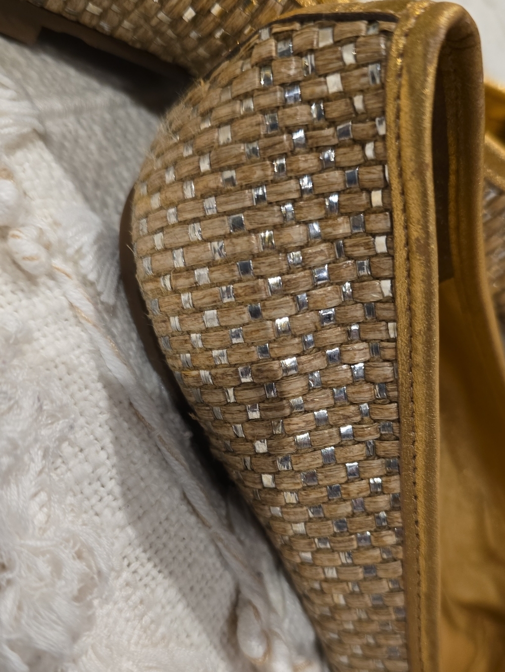 Tory Burch Metallic Gold Woven Logo Ballet Flats Size 11 M - Picture 3 of 9